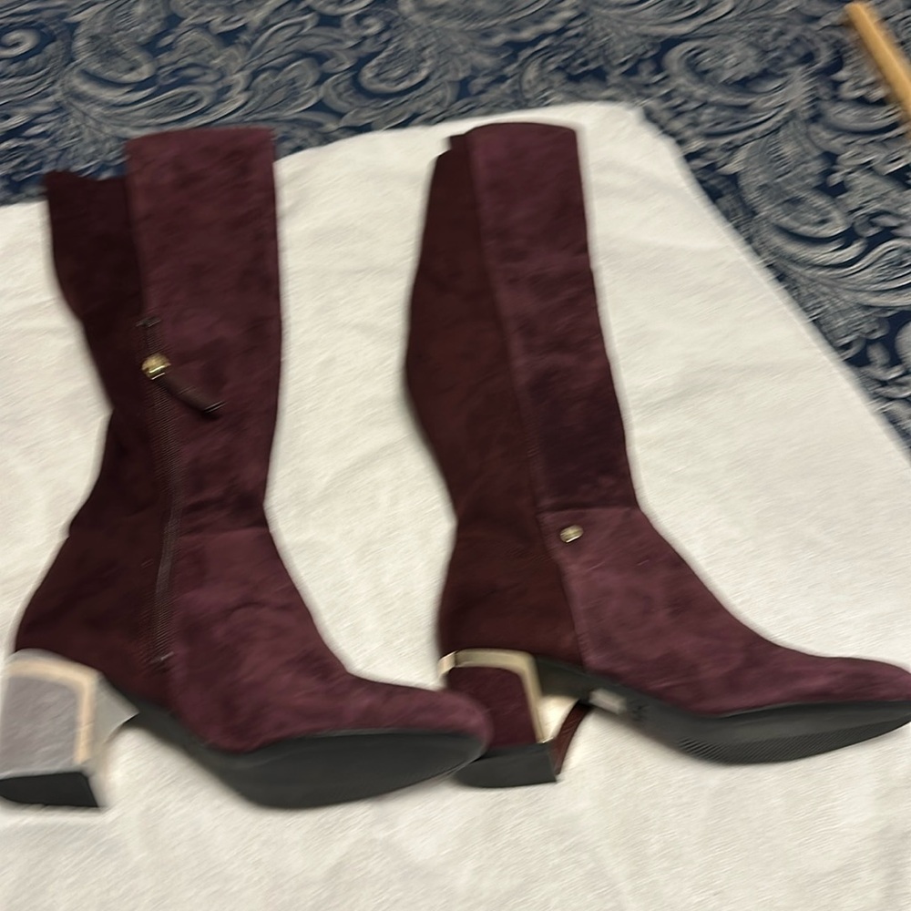 COPY - Beautiful suede and fabric tall dark cranberry DKNY boots never worn! - Picture 3 of 4
